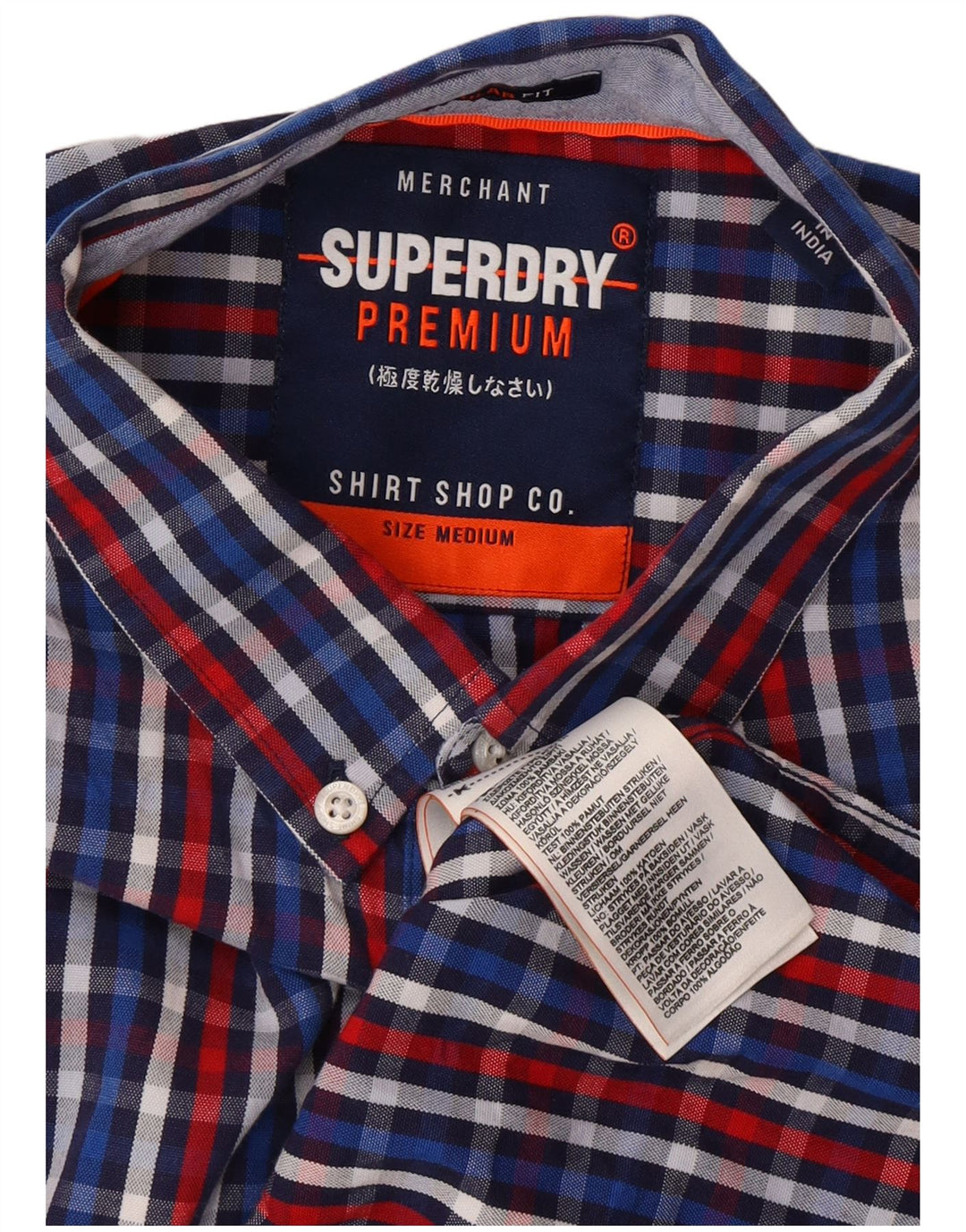 SUPERDRY Мужская рубашка обычного кроя с коротким рукавом, хлопковая синяя клетка среднего размера