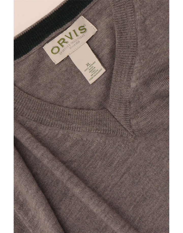 Мужской свитер ORVIS с v-образным вырезом XL, серая шерсть