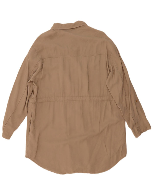 Женское платье-рубашка оверсайз Zara UK 16, большое, бежевое, вискоза