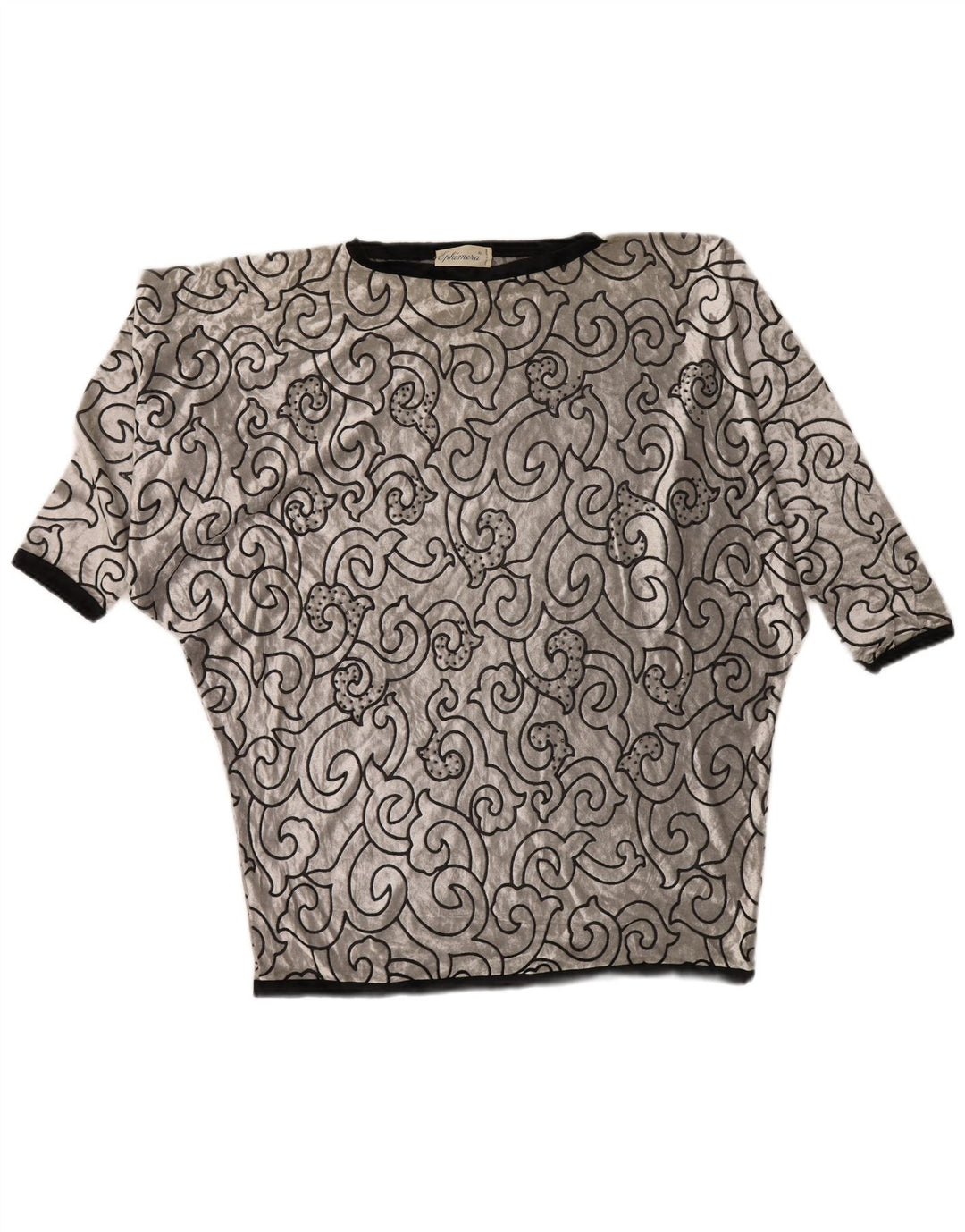 ВИНТАЖНАЯ женская бархатная туника с крыльями летучей мыши, Великобритания, 22, 3XL, серебристая, вискоза с геометрическим рисунком