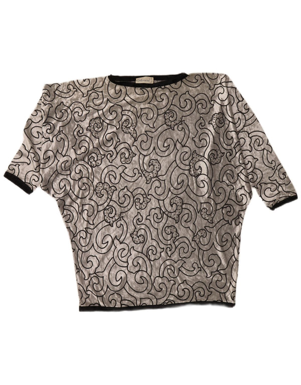 ВИНТАЖНАЯ женская бархатная туника с крыльями летучей мыши, Великобритания, 22, 3XL, серебристая, вискоза с геометрическим рисунком