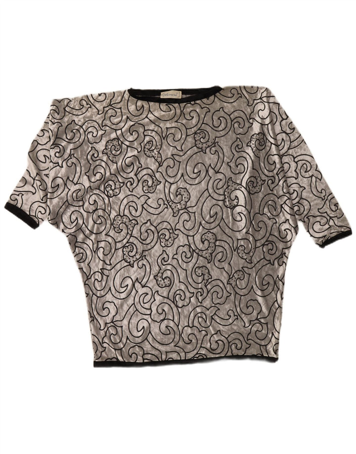 ВИНТАЖНАЯ женская бархатная туника с крыльями летучей мыши, Великобритания, 22, 3XL, серебристая, вискоза с геометрическим рисунком