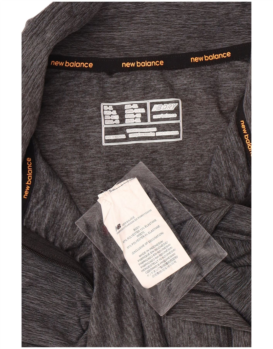 Женский пуловер с воротником на молнии NEW BALANCE, топ UK 18 XL, серый в крапинку