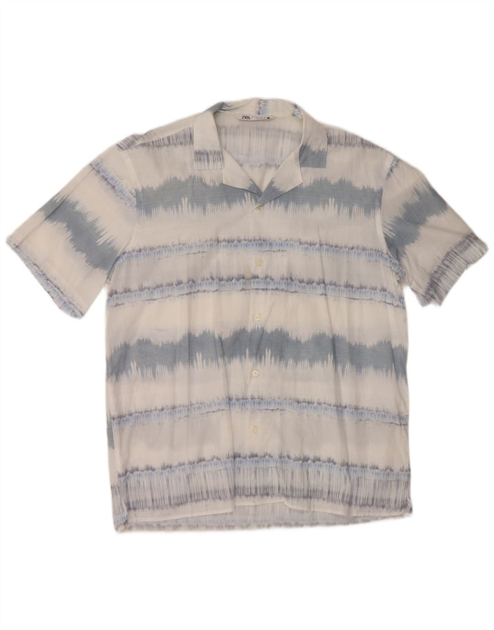 Мужская рубашка с коротким рукавом ZARA XL, хлопковая синяя полоска