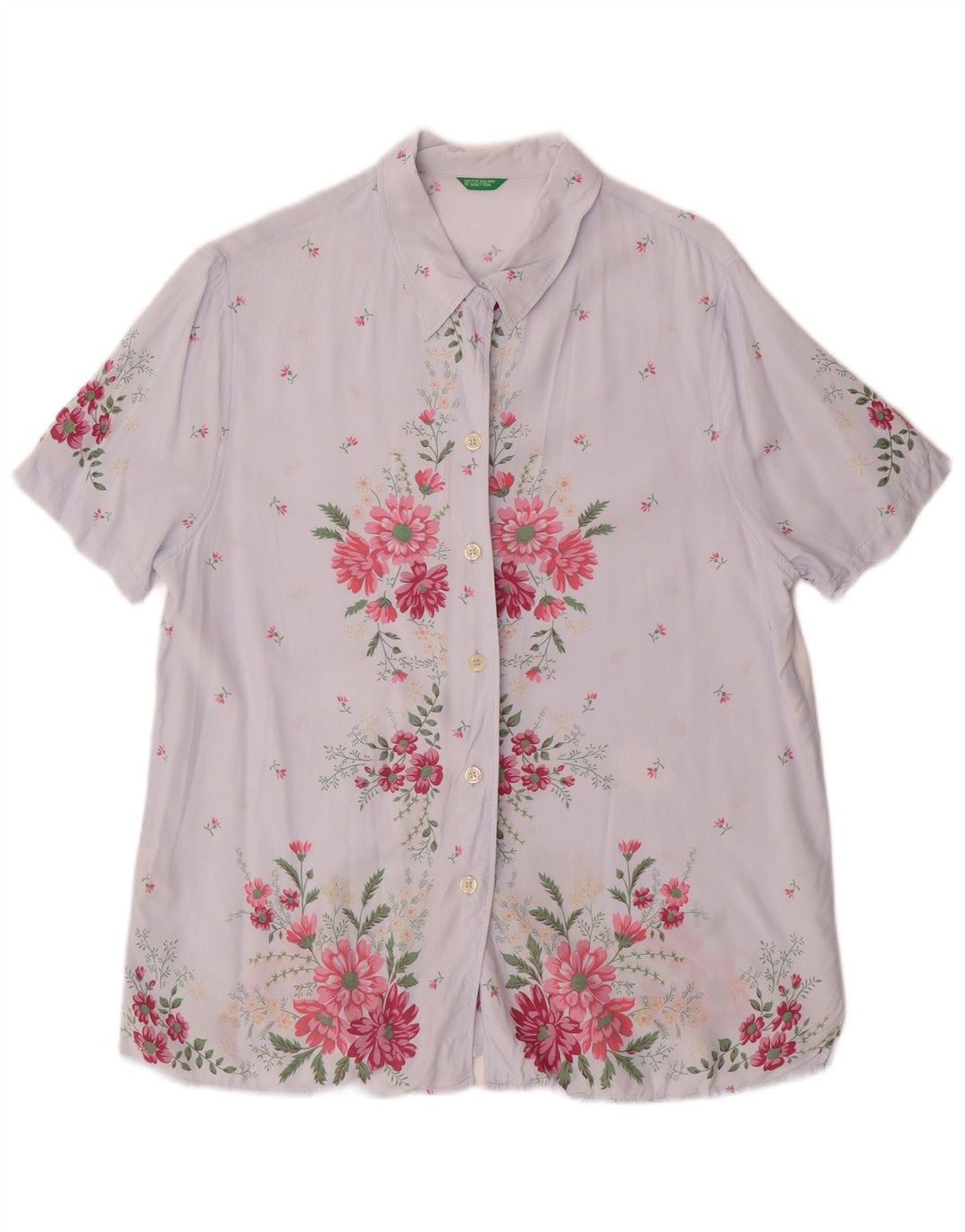 Женская рубашка с коротким рукавом Benetton IT 46, большая синяя с цветочным принтом, вискоза