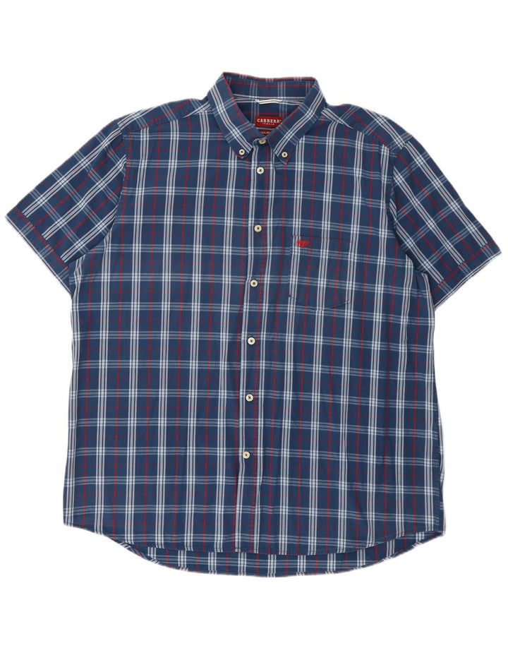 Carrera Мужская рубашка стандартного кроя с коротким рукавом 2XL, синяя клетка, хлопок