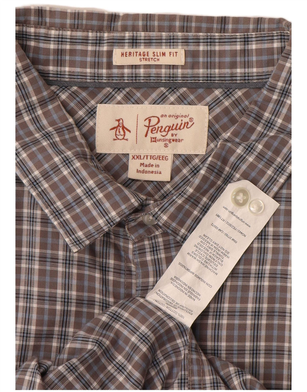 Мужская рубашка узкого кроя PENGUIN Heritage 2XL, хлопковая серая клетка