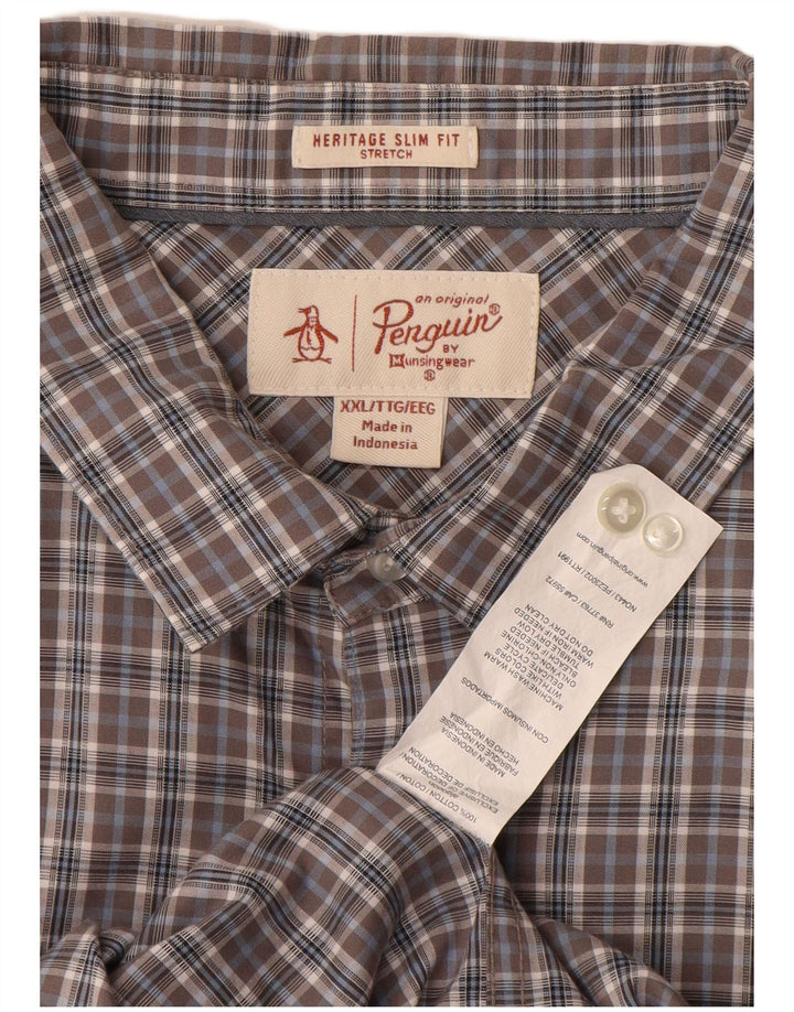 Мужская рубашка узкого кроя PENGUIN Heritage 2XL, хлопковая серая клетка