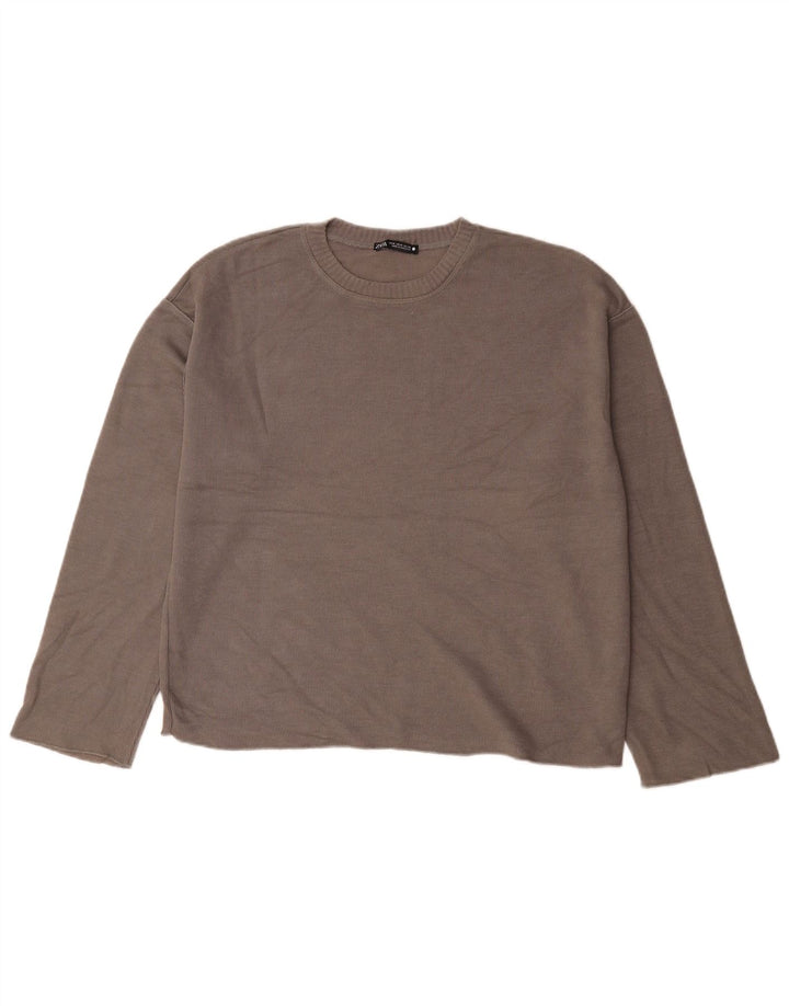 Женский топ оверсайз с длинным рукавом Zara UK 14, средний коричневый цвет