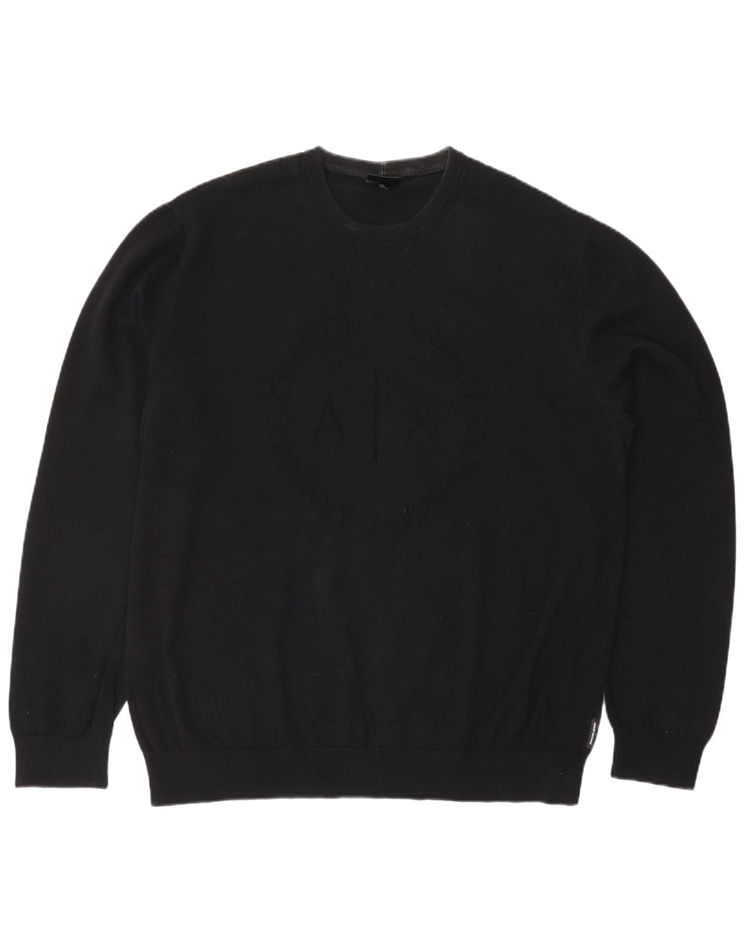 ARMANI EXCHANGE Мужской джемпер с круглым вырезом с рисунком, большой черный хлопковый свитер