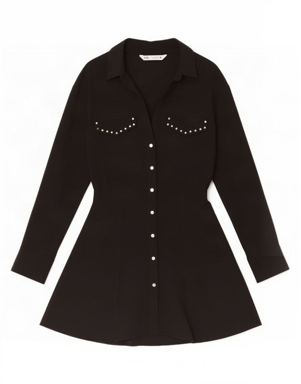 Женское платье-рубашка Zara UK 12, средний черный, вискоза
