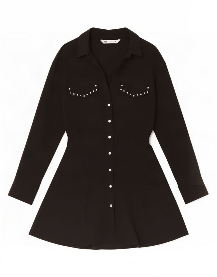 Женское платье-рубашка Zara UK 12, средний черный, вискоза