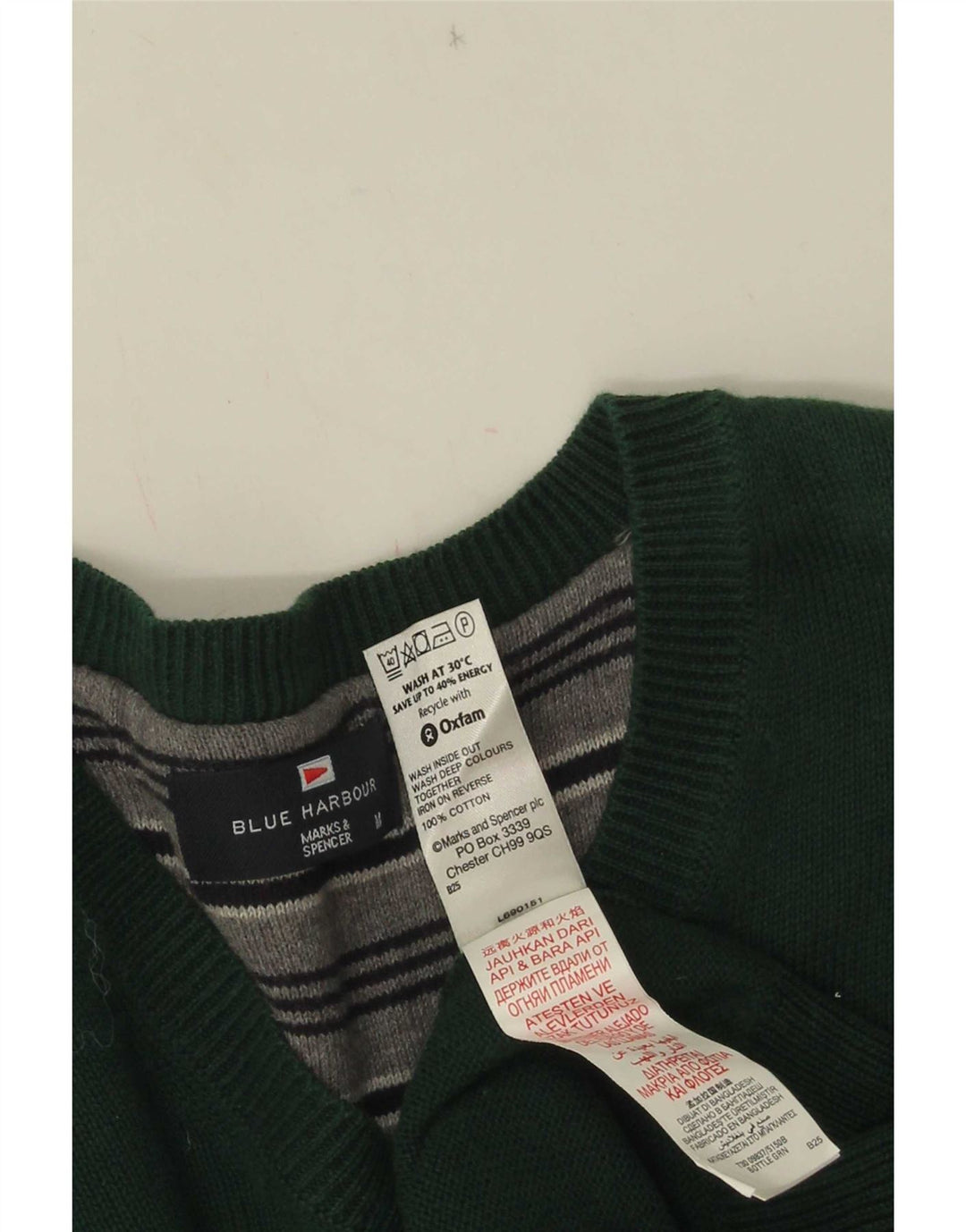 Мужской джемпер с v-образным вырезом Marks & Spencer Blue Harbour, хлопковый средний зеленый цвет