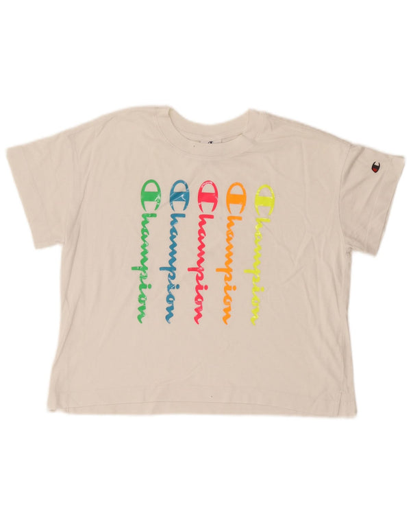 Женская укороченная футболка с рисунком Champion UK 14, средний белый цвет