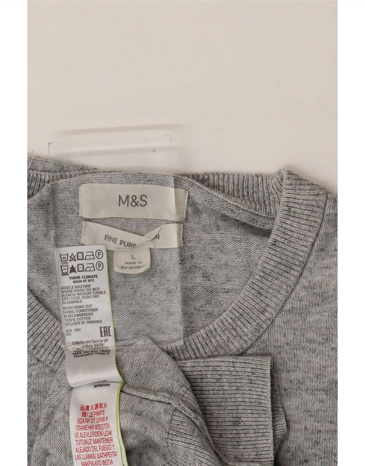 Мужской джемпер с круглым вырезом Marks & Spencer, большой серый хлопковый крапчатый свитер