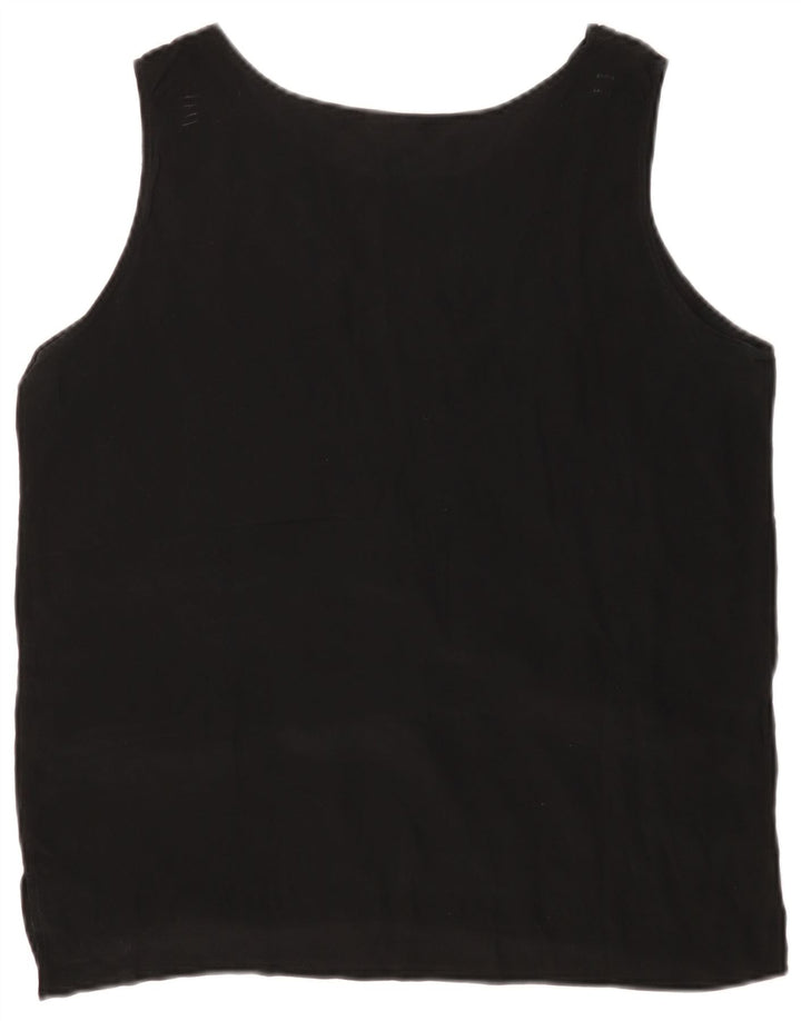 ВИНТАЖНАЯ Женская Блузка Без Рукавов Топ Великобритания 14 Средний Черный Шелк