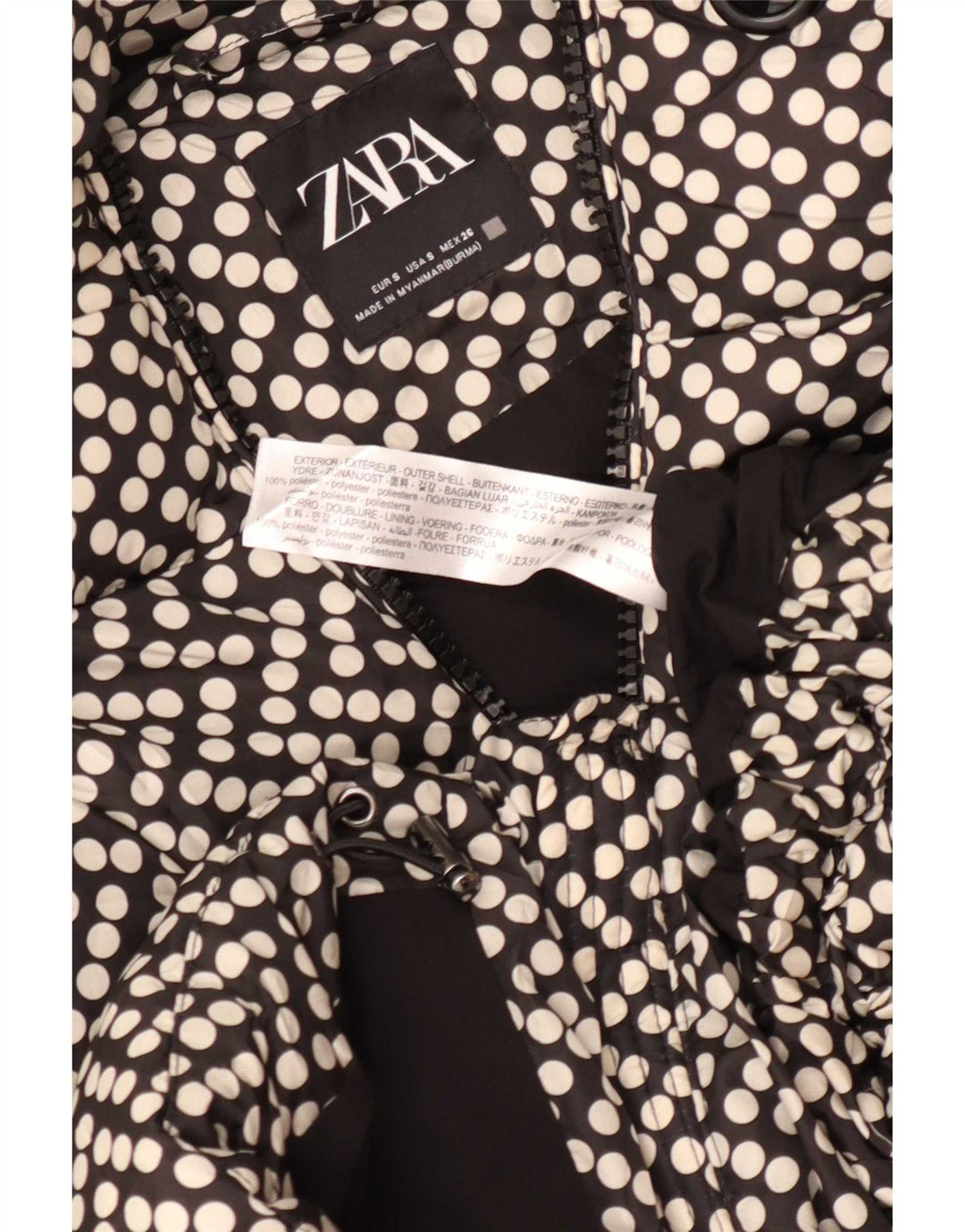 Женская утепленная куртка оверсайз с капюшоном Zara UK 10, маленький черный в горошек