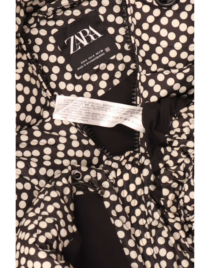 Женская утепленная куртка оверсайз с капюшоном Zara UK 10, маленький черный в горошек