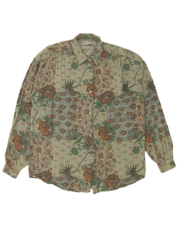 Рубашка женская BENETTON UK 18 XL зеленая вискоза с цветочным принтом