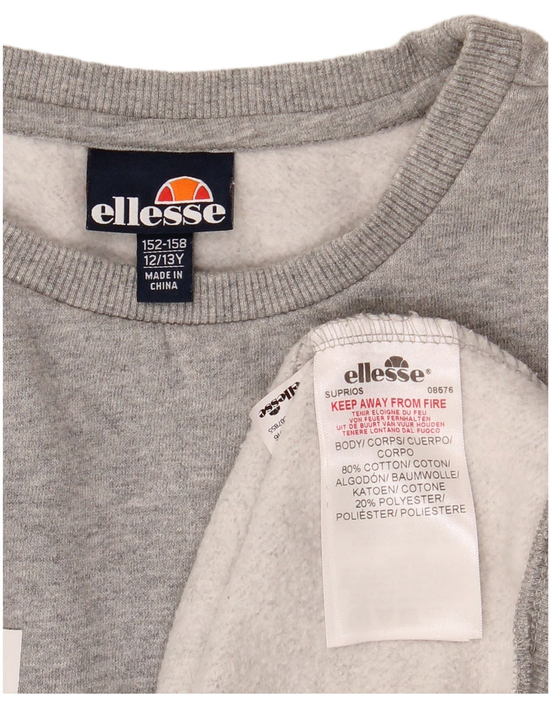 Свитшот Ellesse с рисунком для мальчиков, 12-13 лет, серый хлопок