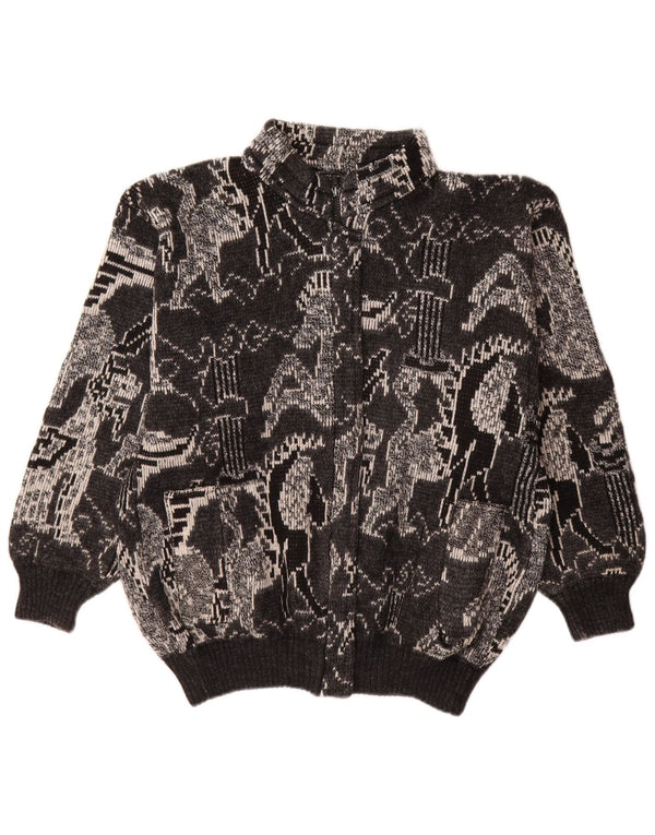 Винтажный женский кардиган-свитер UK 18 XL, черный шерстяной геометрический узор