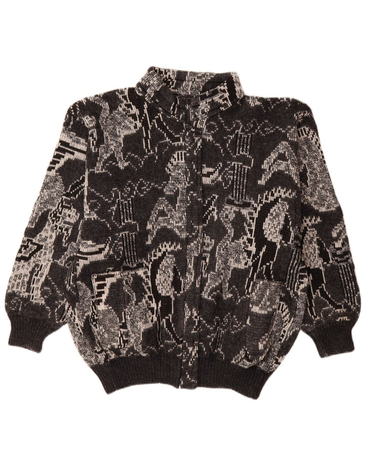 Винтажный женский кардиган-свитер UK 18 XL, черный шерстяной геометрический узор