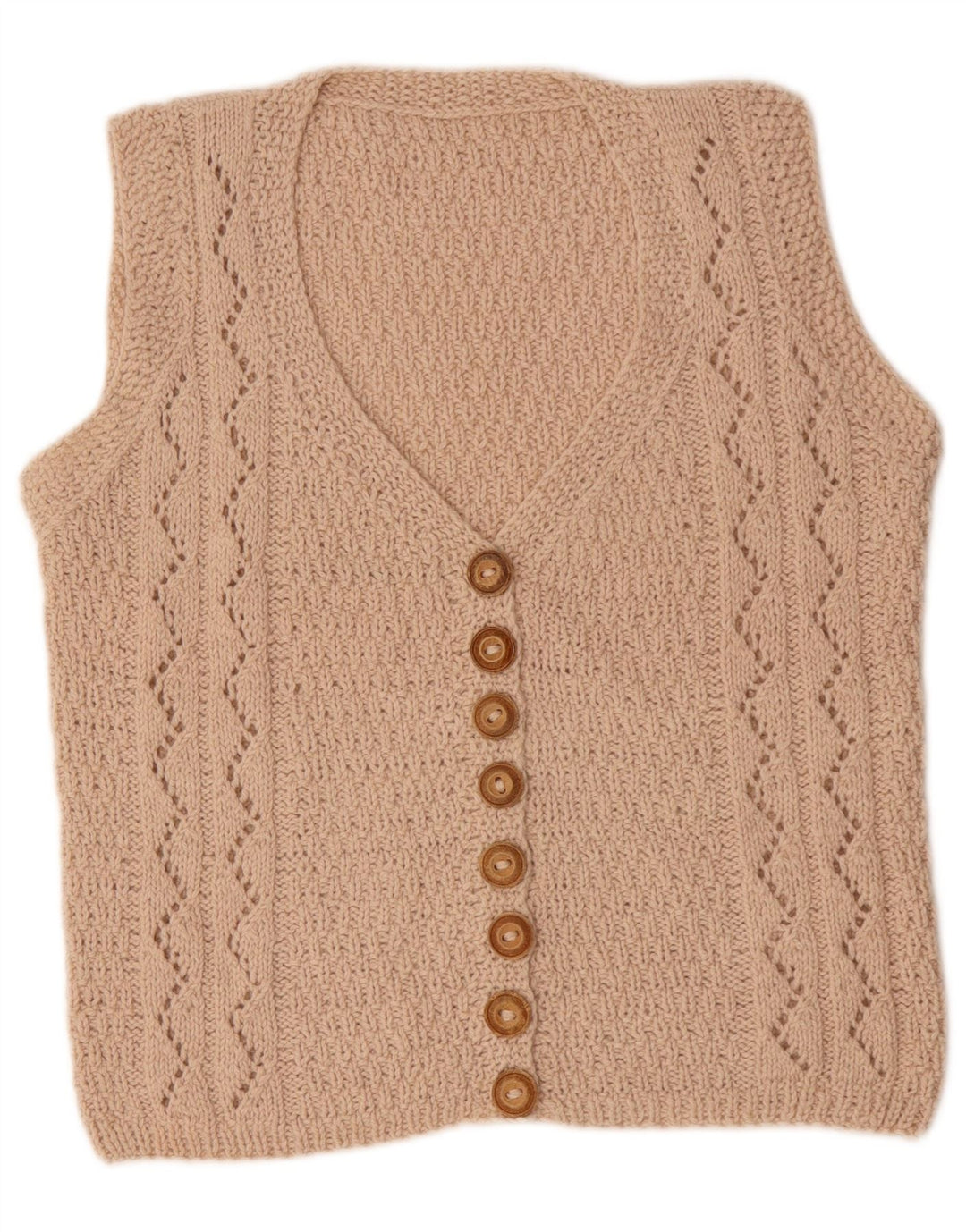 VINTAGE Женский кардиган без рукавов UK 14 Средний Бежевый