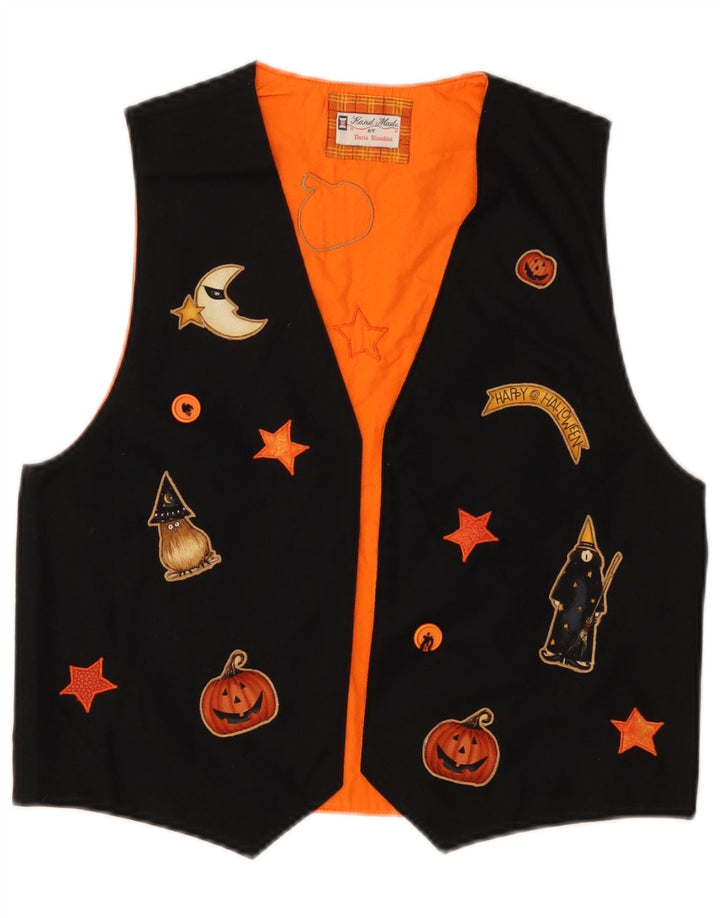 ВИНТАЖНЫЙ женский жилет с рисунком UK 12, средний черный