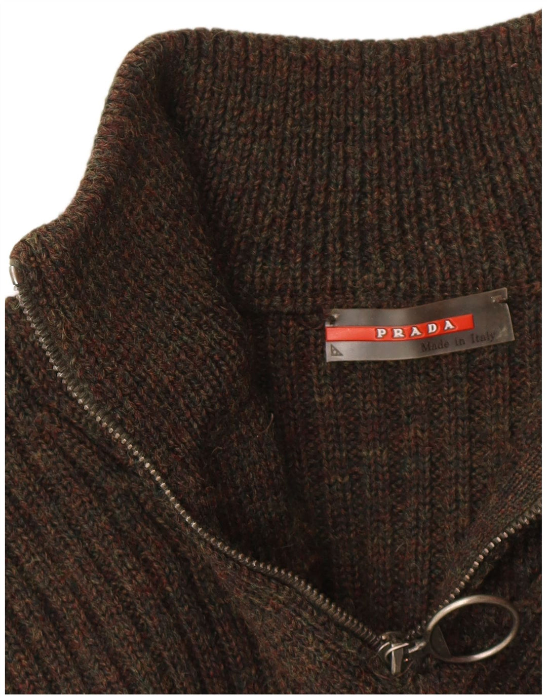 Женский свитер PRADA с воротником на молнии IT 48 XL Коричневый из натуральной шерсти