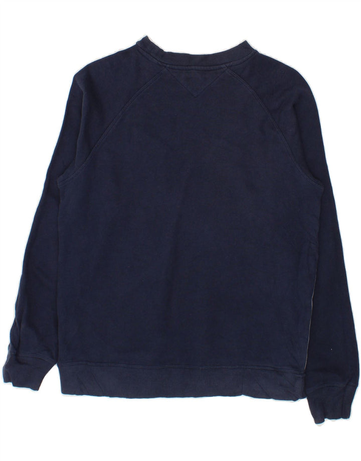 TOMMY HILFIGER Mens Graphic Sweatshirt Jumper Small Navy Blue Cotton Vintage Tommy Hilfiger and Second-Hand Tommy Hilfiger from Messina Hembry 