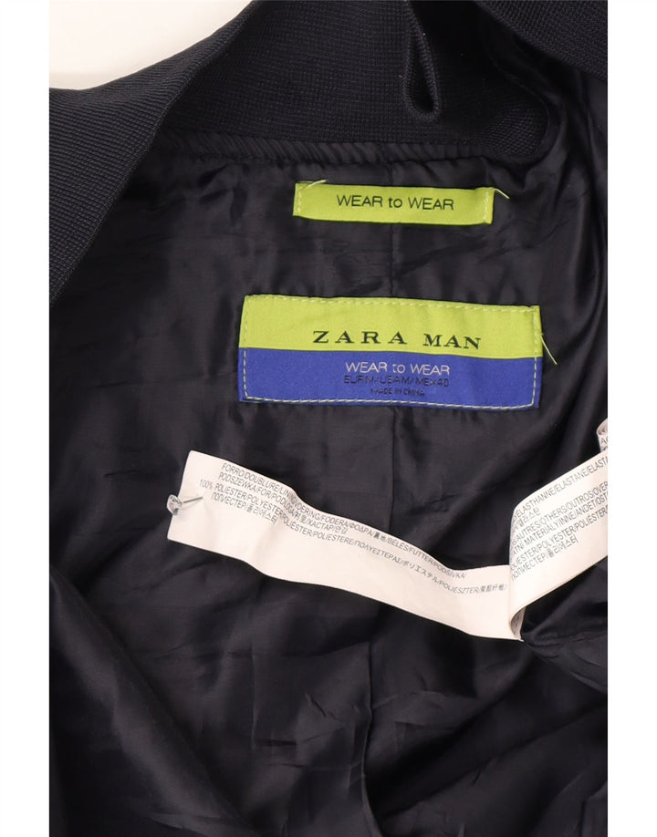 Мужская куртка-бомбер Zara UK 38, средний темно-синий полиэстер