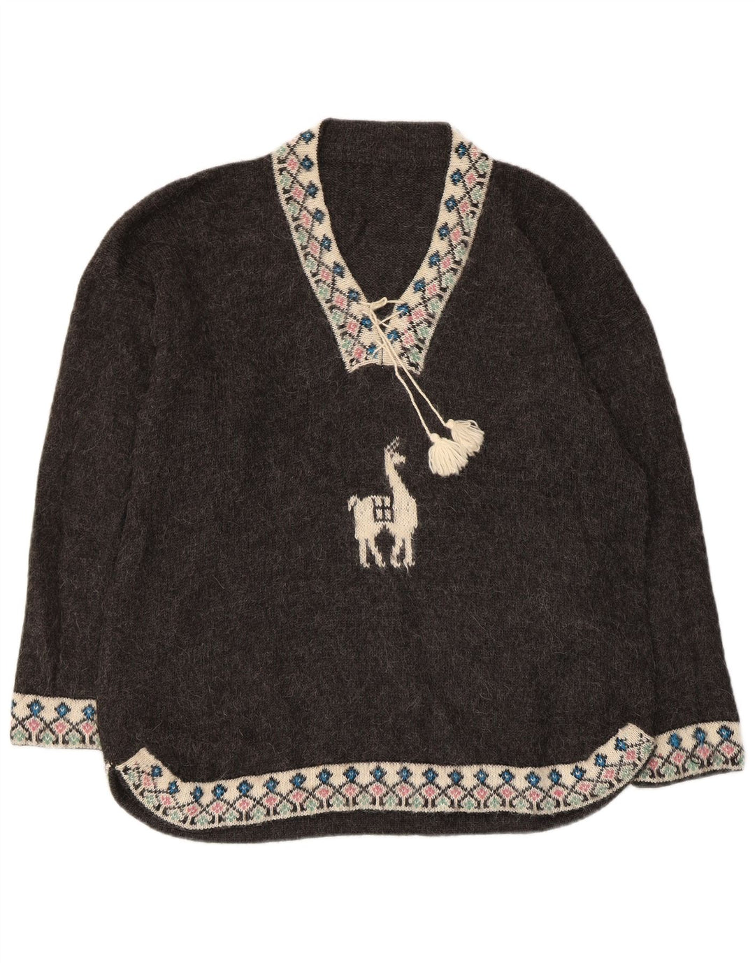 ВИНТАЖНЫЙ женский свободный джемпер с v-образным вырезом, Великобритания, 18 XL, серый Fair Isle