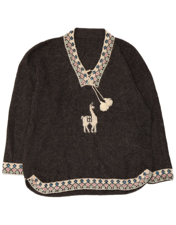 ВИНТАЖНЫЙ женский свободный джемпер с v-образным вырезом, Великобритания, 18 XL, серый Fair Isle