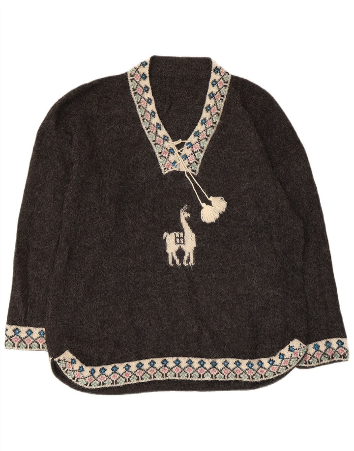 ВИНТАЖНЫЙ женский свободный джемпер с v-образным вырезом, Великобритания, 18 XL, серый Fair Isle