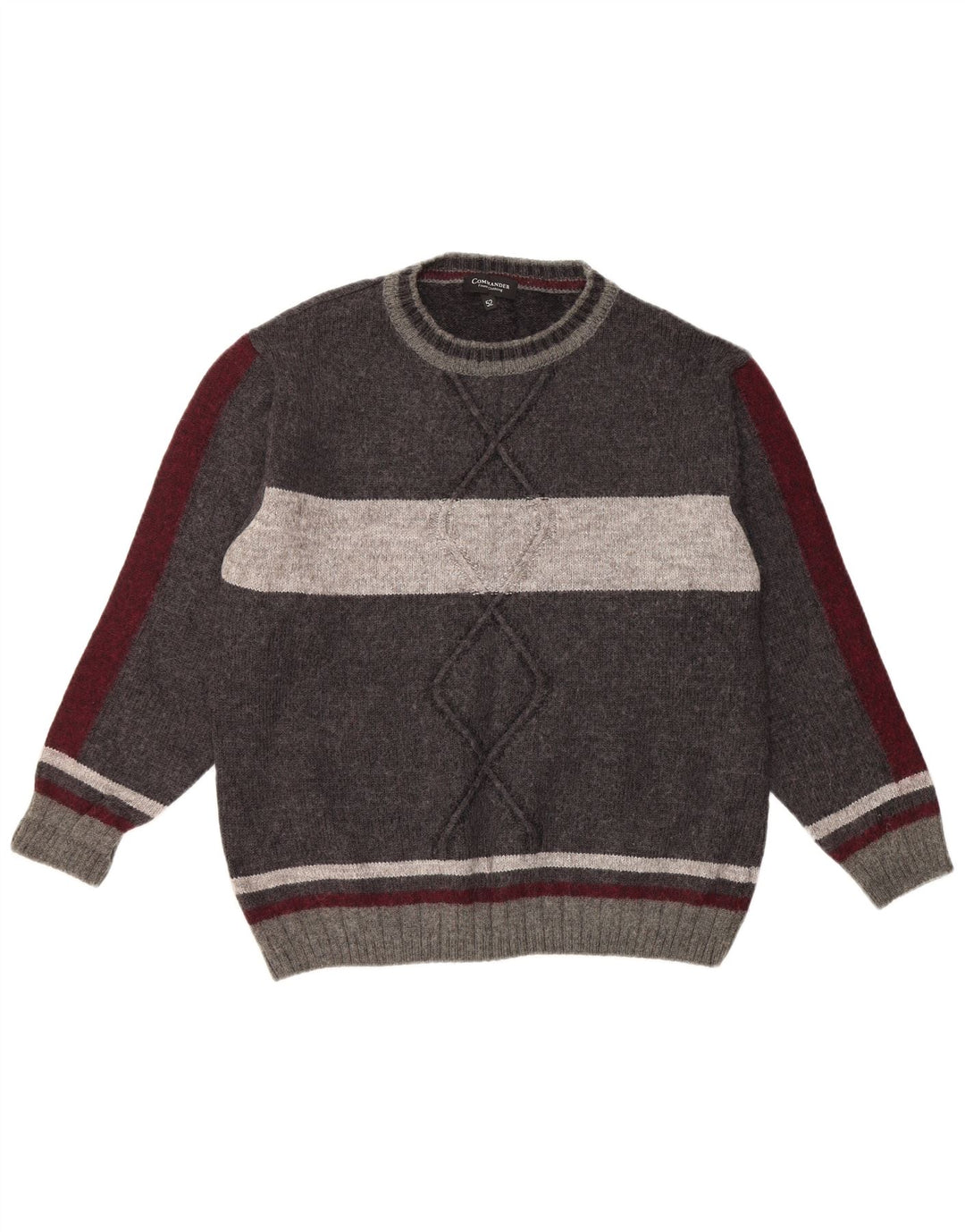 Мужской джемпер с круглым вырезом COMMANDER IT 52, большой серый, шерсть с цветными блоками