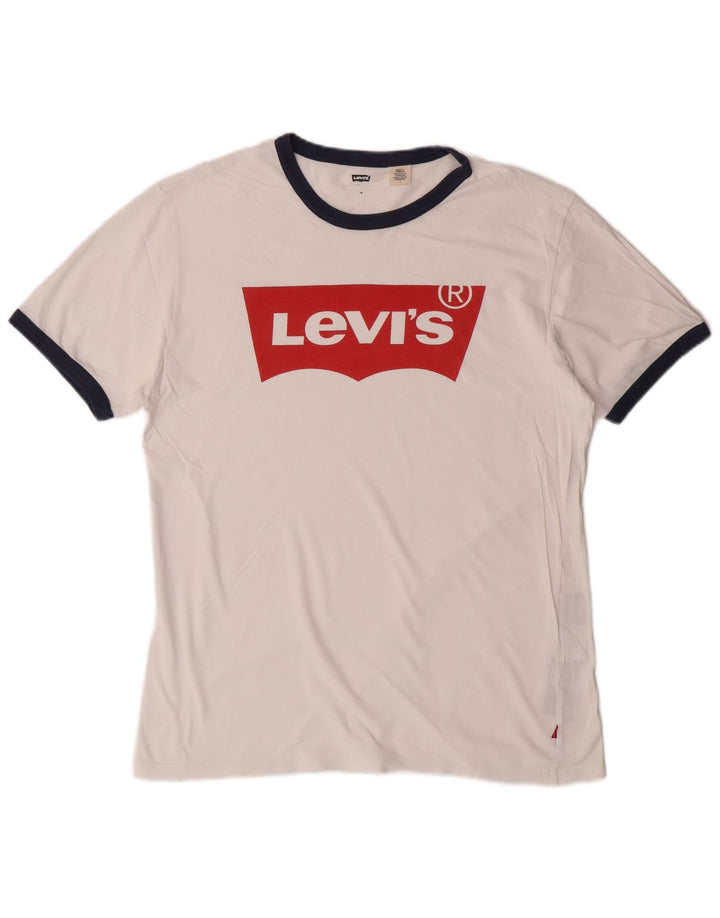 Мужская футболка с рисунком LEVI'S, топ среднего размера, белый хлопок, классика
