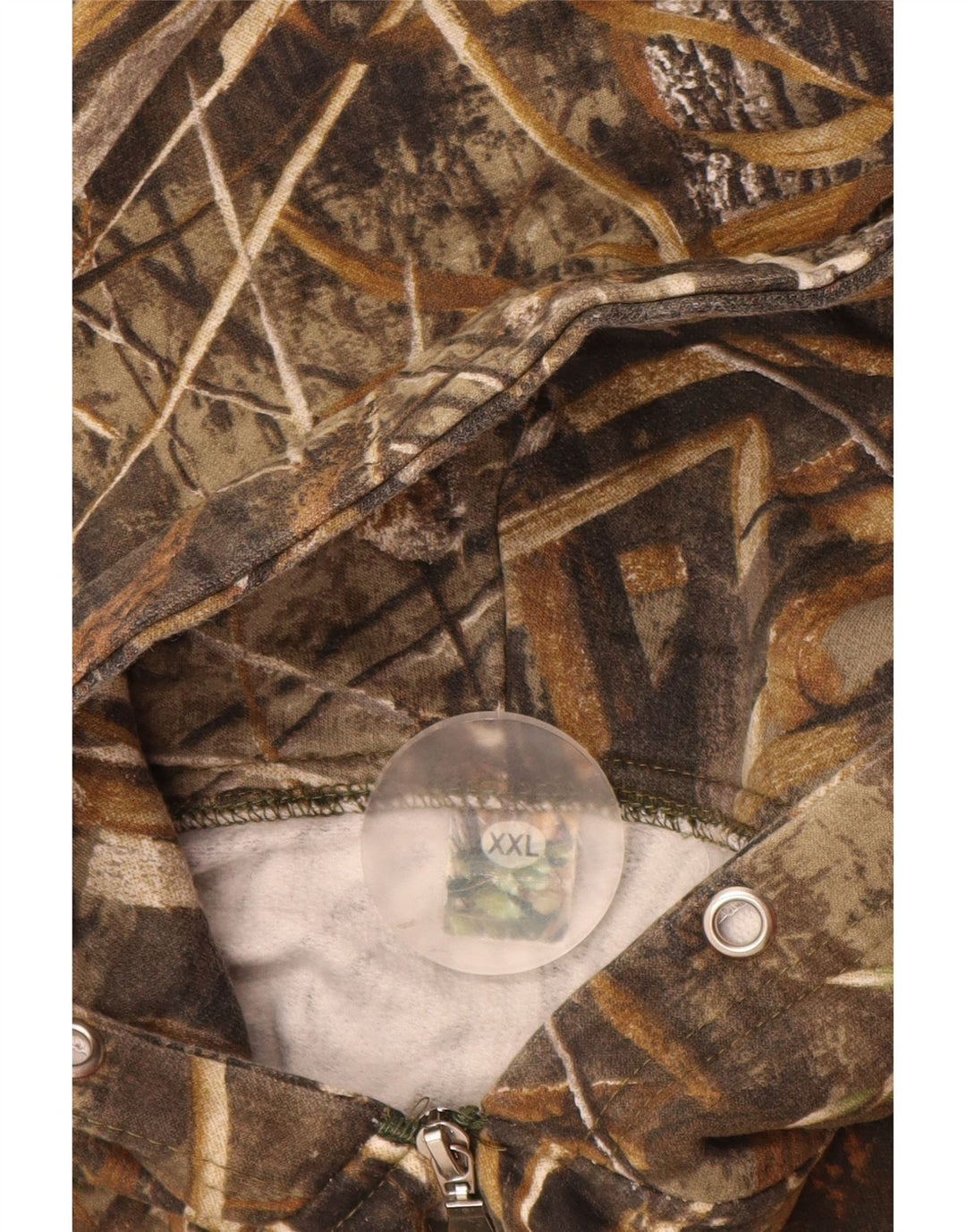 VINTAGE Мужской свитер с капюшоном на молнии 2XL Коричневый камуфляжный полиэстер