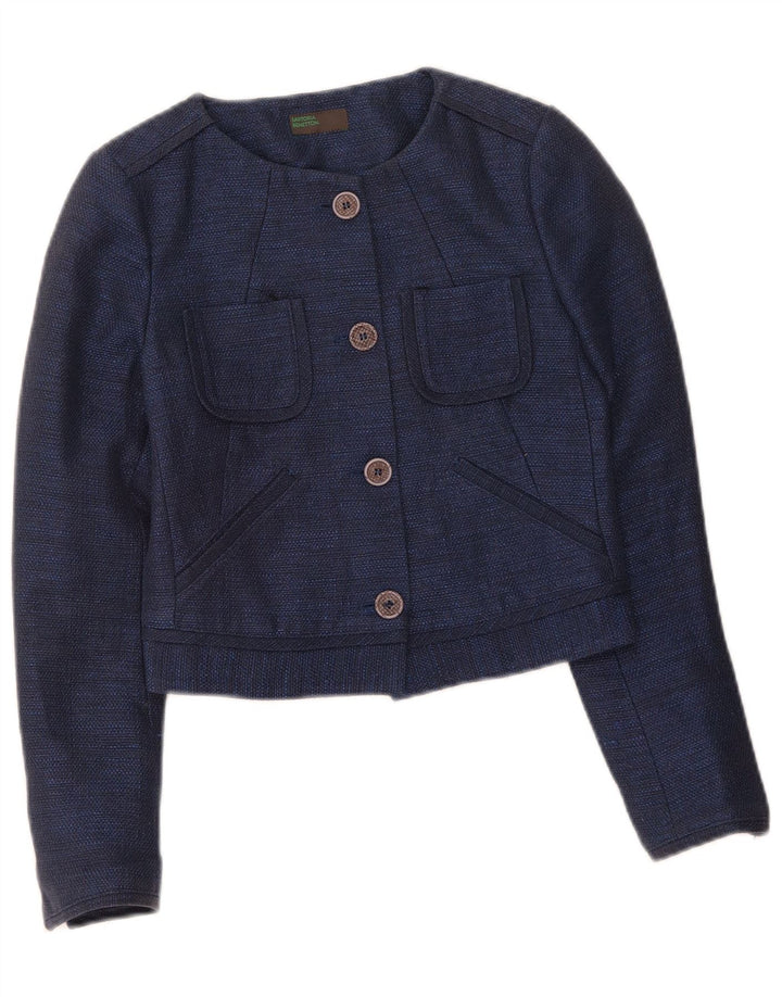 BENETTON Womens Sartoria Crop 4 Button Blazer Jacket IT 38 XS Navy Blue