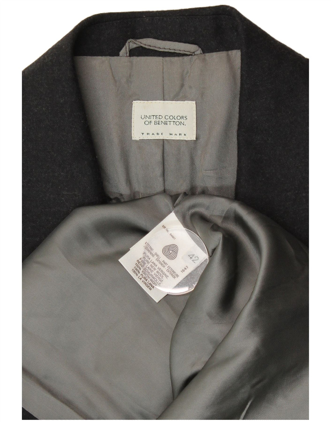 Женский пиджак на 2 пуговицах BENETTON IT 42, средний черный, новая шерсть