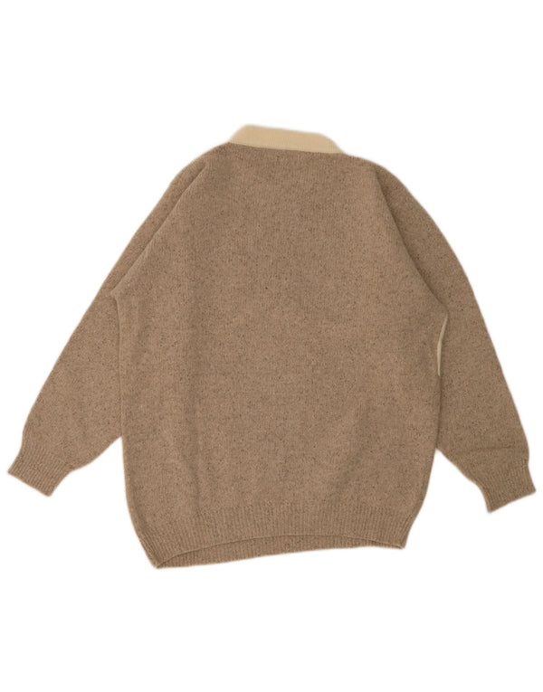 Винтажный женский джемпер с круглым вырезом, Великобритания 16, большой зеленый цветочный шерстяной свитер