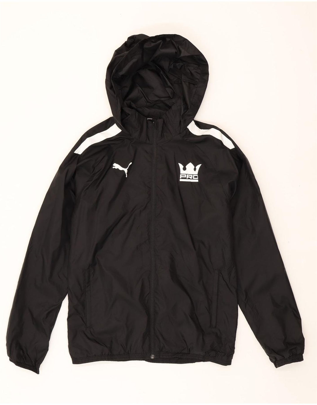 PUMA Mens Hooded Rain Jacket UK 14 Medium Black Colourblock Nylon Vintage Puma and Second-Hand Puma from Messina Hembry 