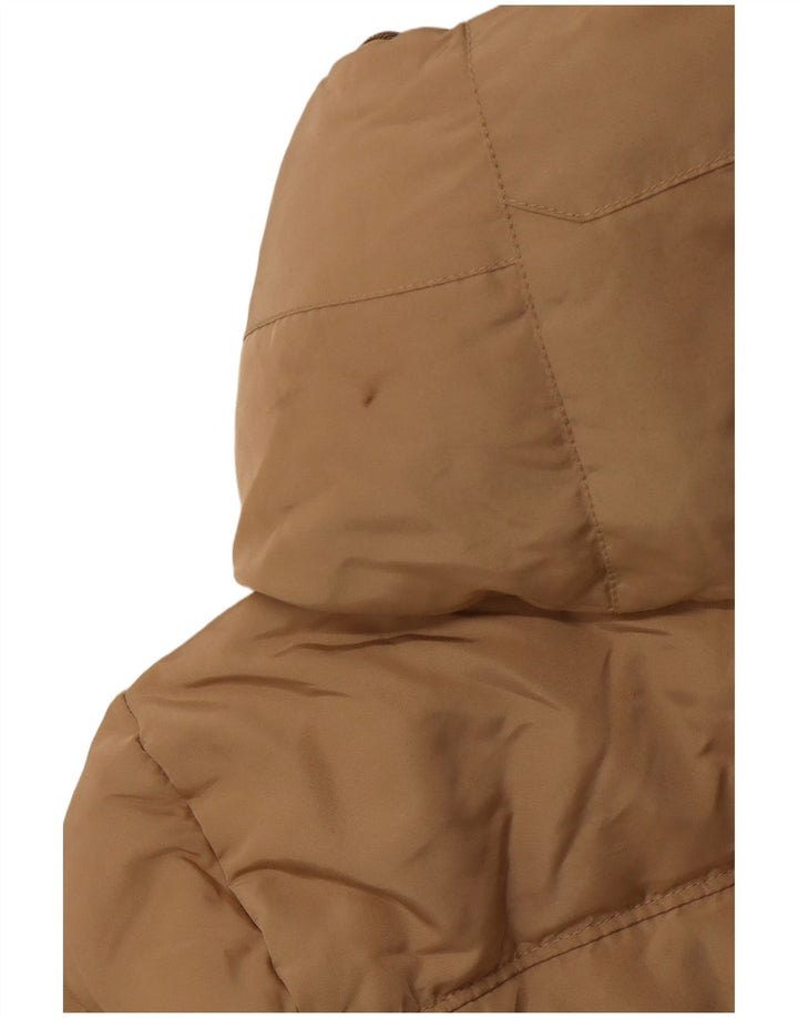 Женское стеганое пальто с капюшоном Zara UK 12, средний бежевый, полиэстер