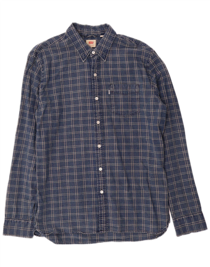 Мужская рубашка Levi's, большая темно-синяя клетка в клетку, хлопок