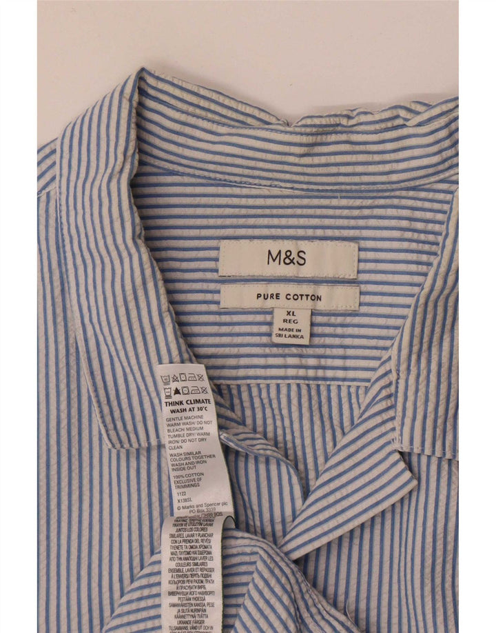 Мужская рубашка с коротким рукавом Marks & Spencer XL, хлопковая синяя полоска