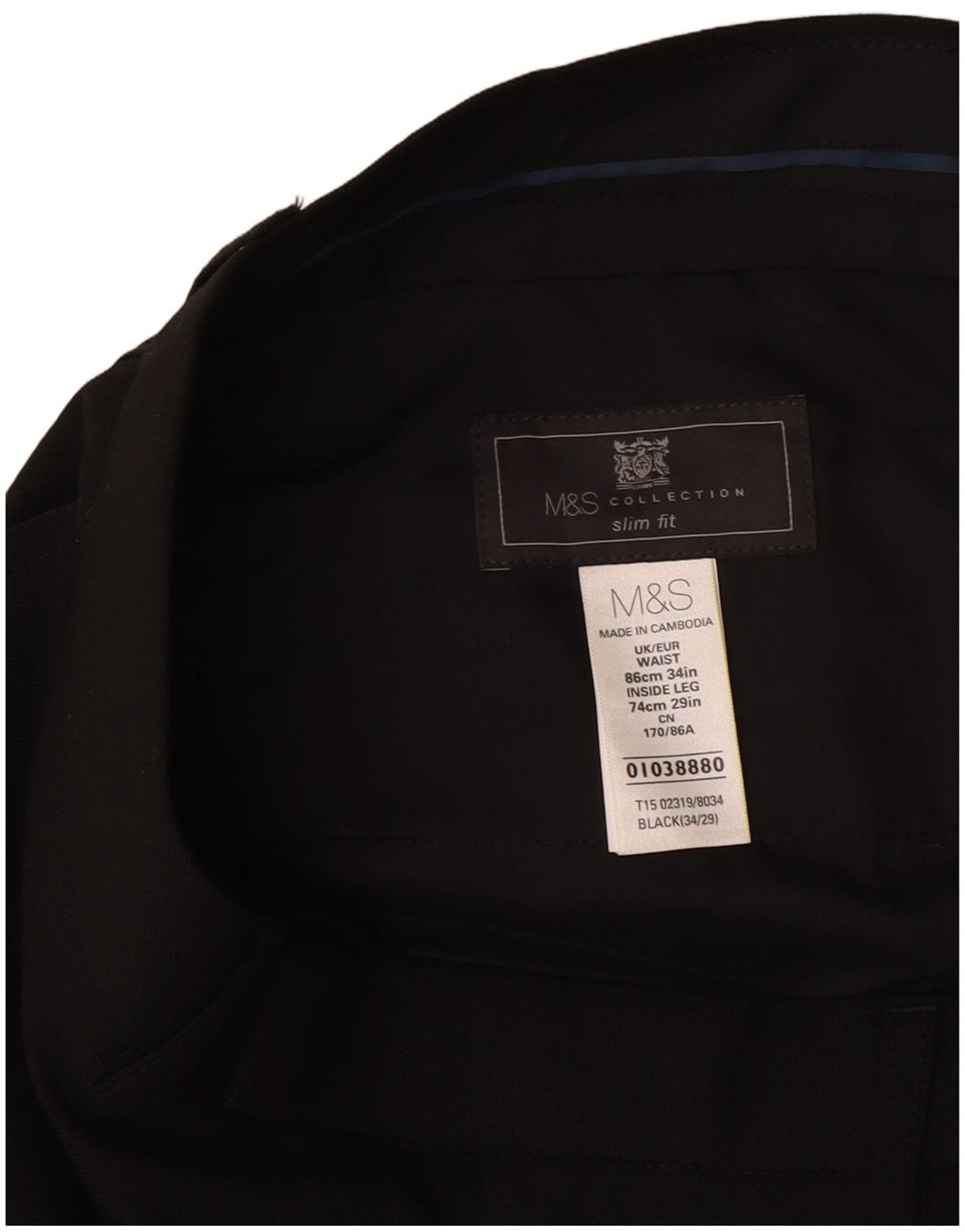 Мужские брюки узкого кроя Marks & Spencer W34 L29, черный полиэстер