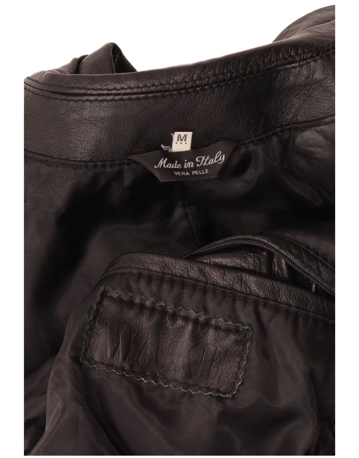 Винтажная мужская кожаная куртка UK 38, средняя черная кожаная классическая куртка