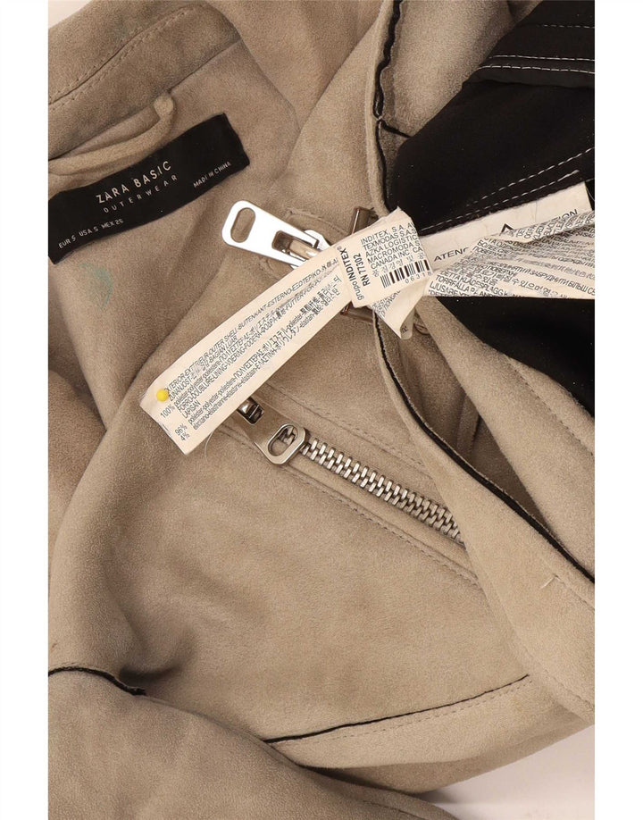 Женская укороченная байкерская куртка Zara UK 10, маленький размер, бежевый полиэстер