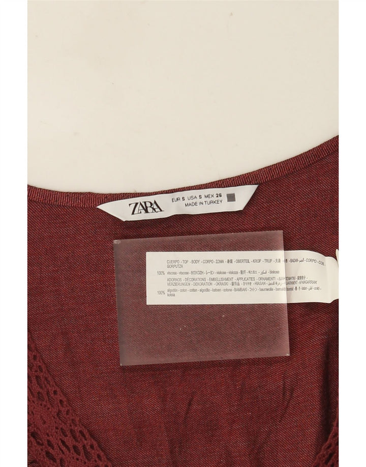 Женская блузка большого размера Zara с рюшами спереди, UK 10, маленькая, красная вискоза