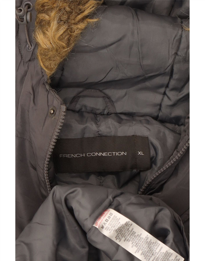 Мужское стеганое пальто с капюшоном French Connection UK 42 XL, серый полиэстер