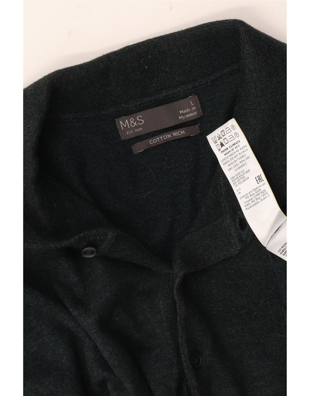 Мужской джемпер с воротником-поло Marks & Spencer, большой зеленый хлопковый свитер